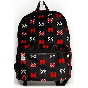 Disney Minnie Mouse Bow Print Backpack Black Red Polka Dot School Travel Bag EUC